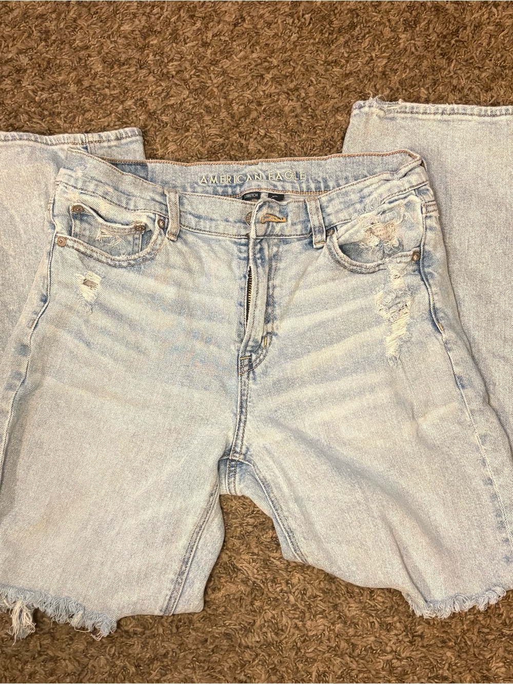 American Eagle Super Stretch Distressed Light Wash Jeans Size 8 Regular